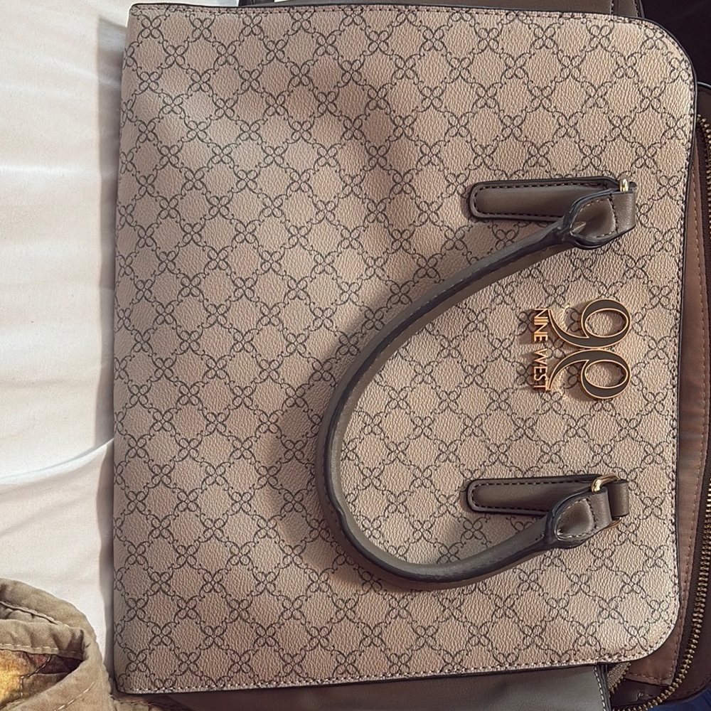 Nine West Beige Patterned Tote Bag